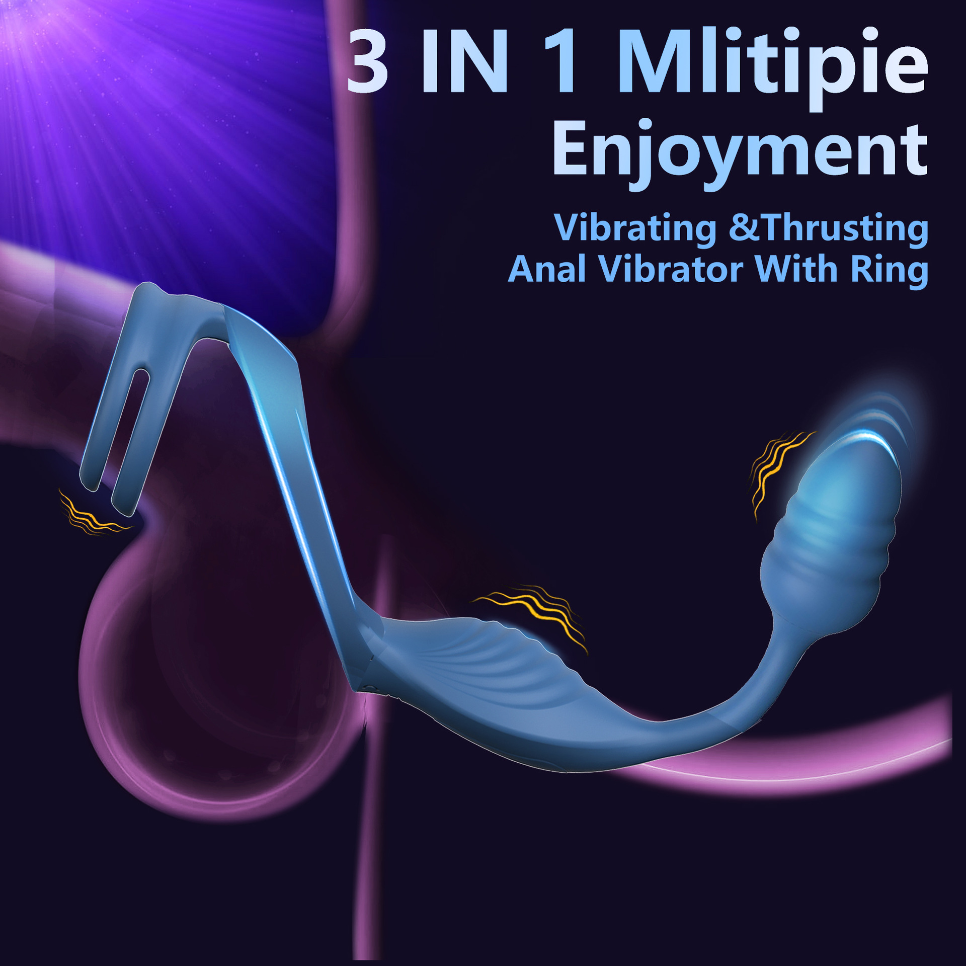 Double Vibration Penis Rings With Prostate Massager For Adult Male - 