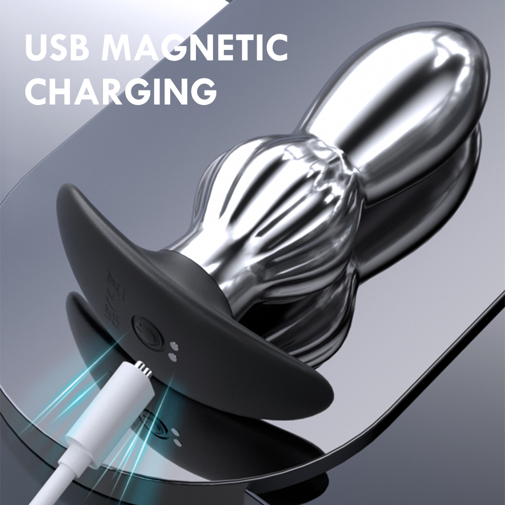 10 Modes Vibration Metal Anal Beads Butt Plug Prostate Massager Remote Control Vibrator - 