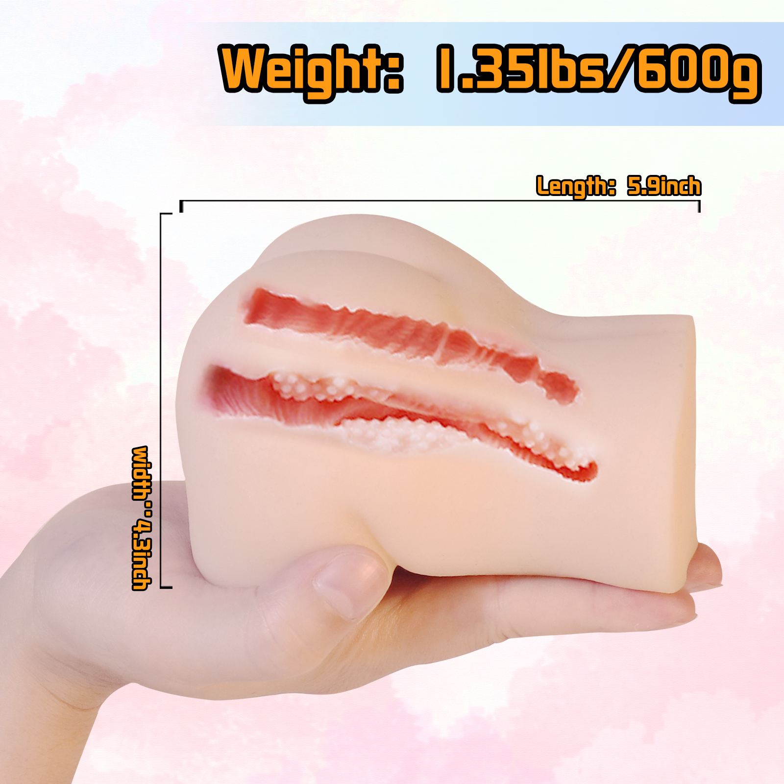 Simulated Dual-channel Male Masturbator 1.2kg Adult Toy Fleshy Pocket Pussy with Vagina & Anal - 