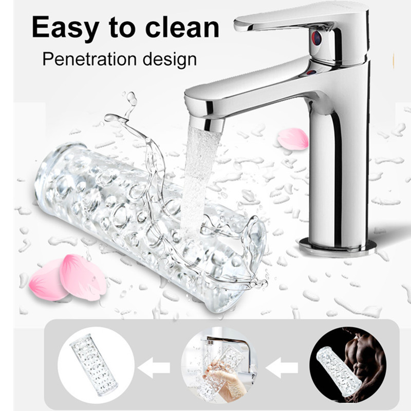 Clear Textured Super Stretchable Male Stroker Penis Massager - 