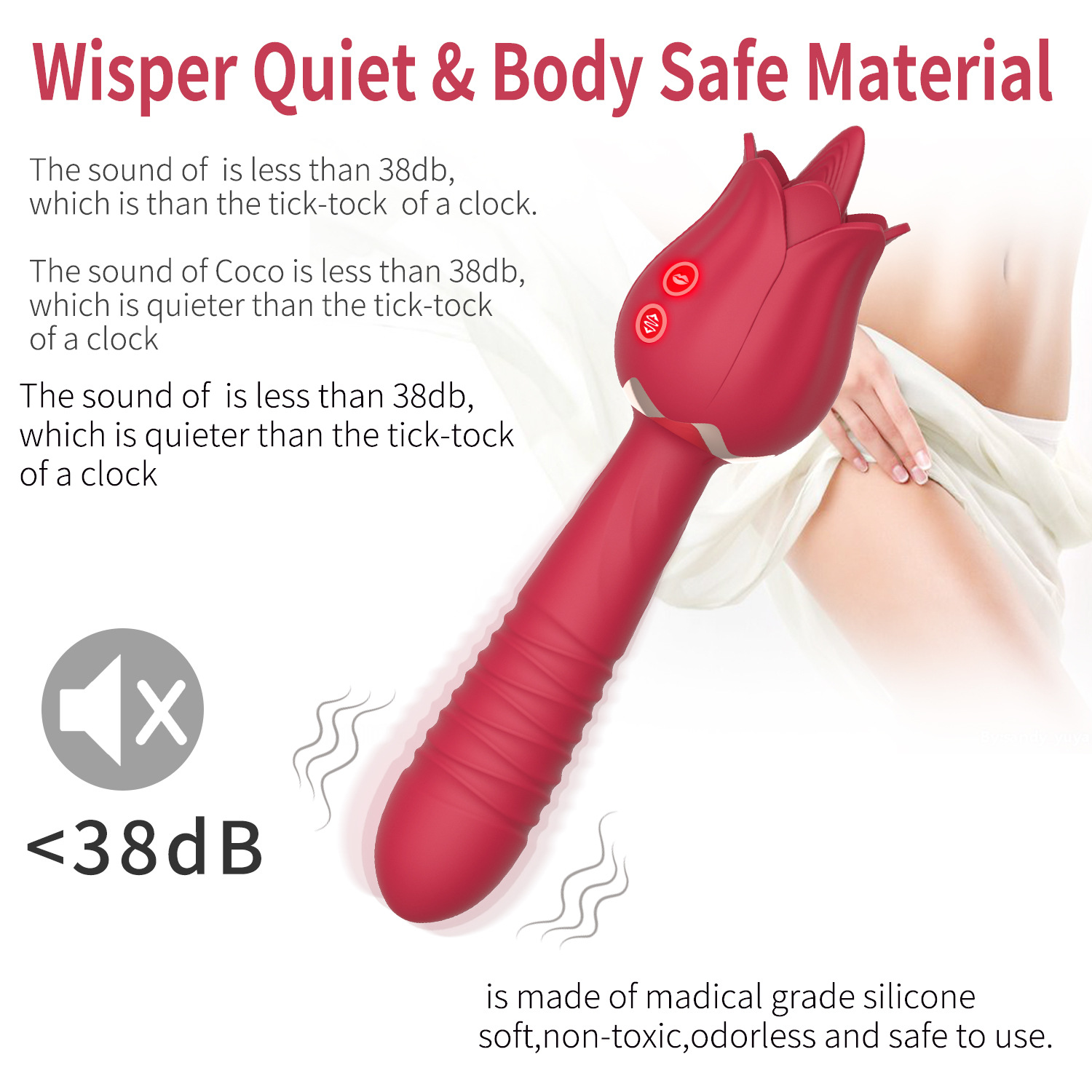 Rose Tongue Licking Thrusting Wand Vibrator Clitoral G-Spot Stimulation Masturbation Toy For Adult Female - 
