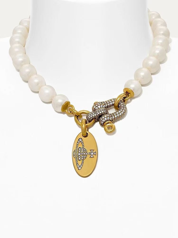 Replica Vivienne Westwood Horseshoe Clasp Saturn Pearl Necklace