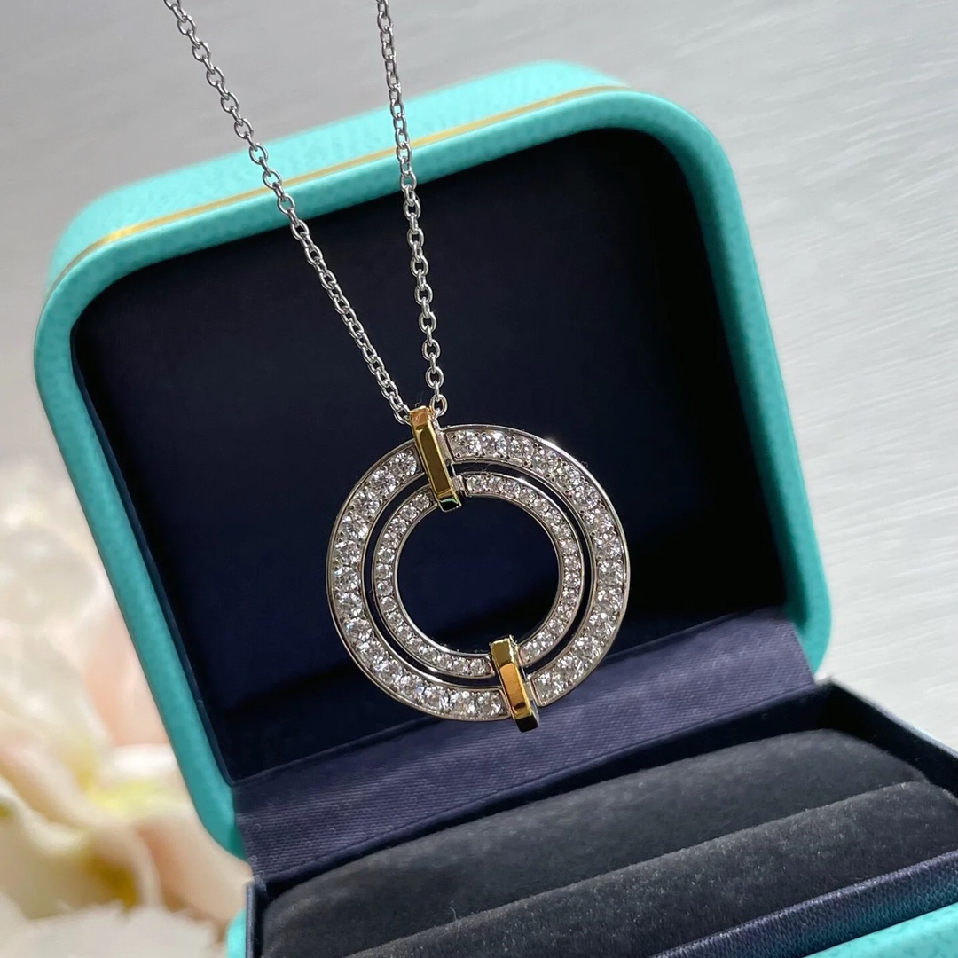 Replica Tiffany Mixed Metal Color Large Round Pendant Necklace