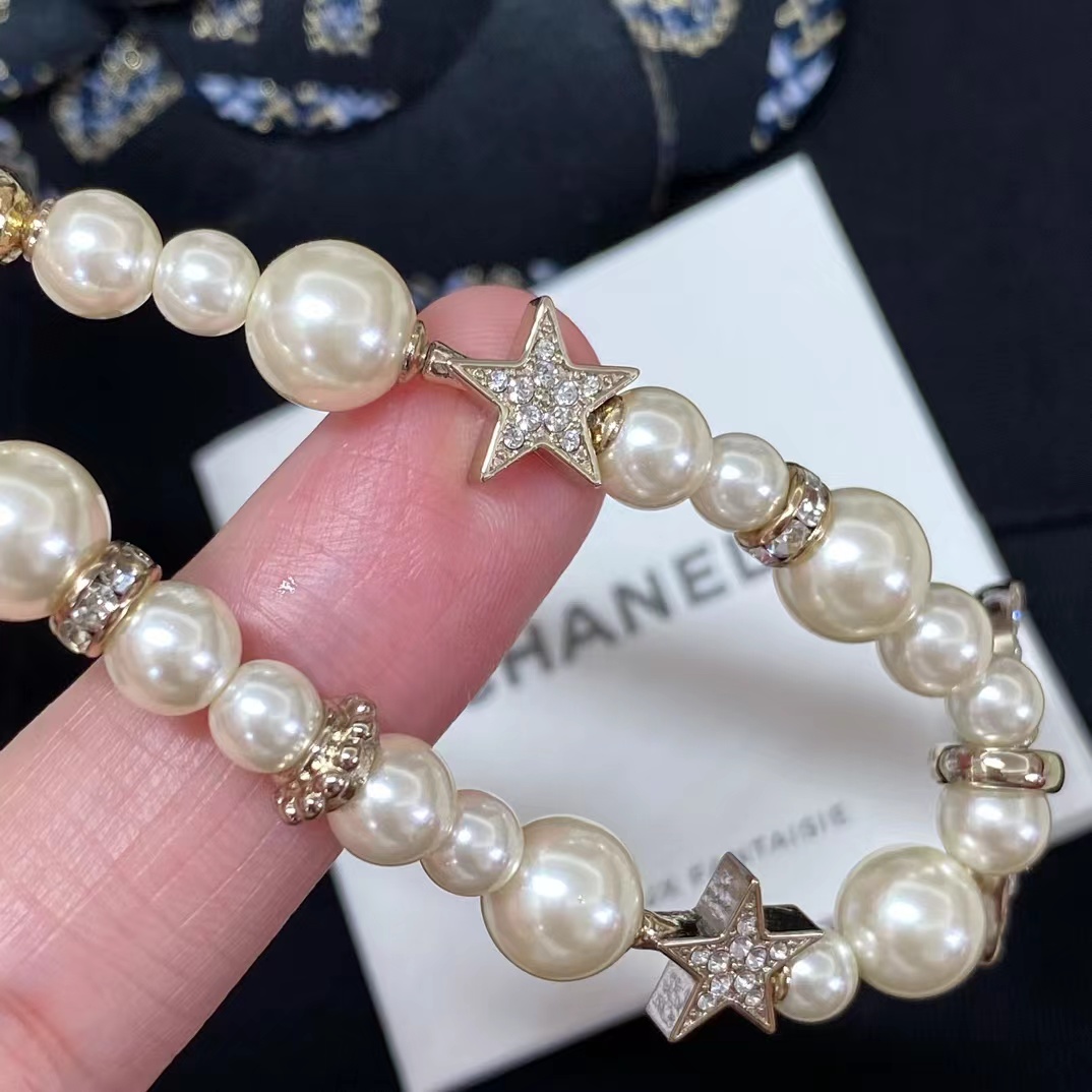 Replica Chanel Star Double C Pendant Pearl Necklace