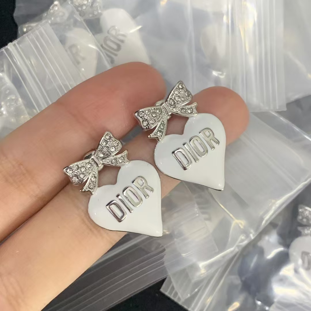 Replica Dior Enamel Bow with Heart Earrings