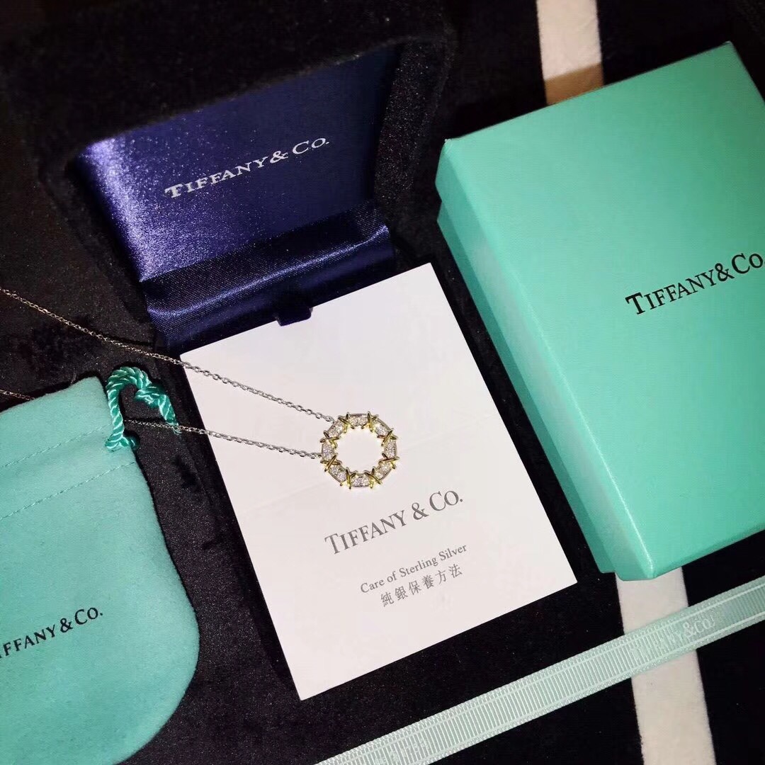 Replica Tiffany Mixed Metal Color Cross Round Pendant Necklace