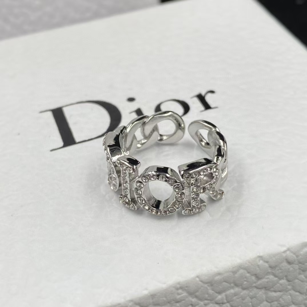 Replica Diamond Paved Dior Letters Open Ring