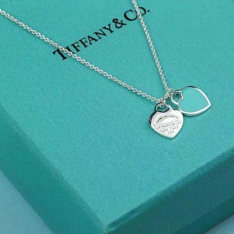 Replica Tiffany Double Heart Tag Pendant Necklace