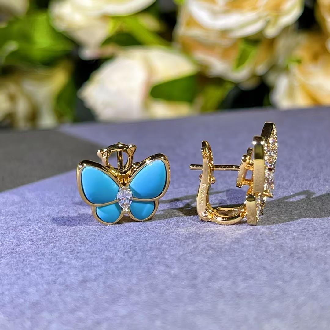 Replica Van Cleef & Arpels Blue & Diamond Two Butterfly Earrings