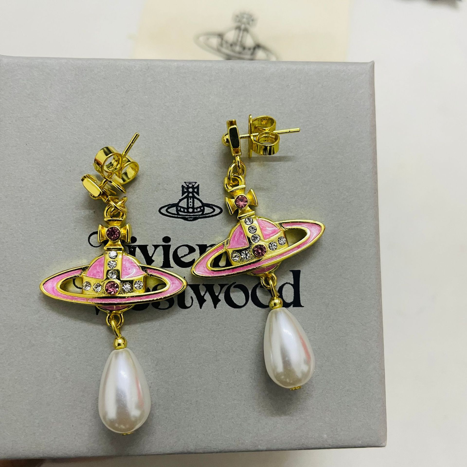 Replica Vivienne Westwood Vintage Pink and Purple Saturn Earrings