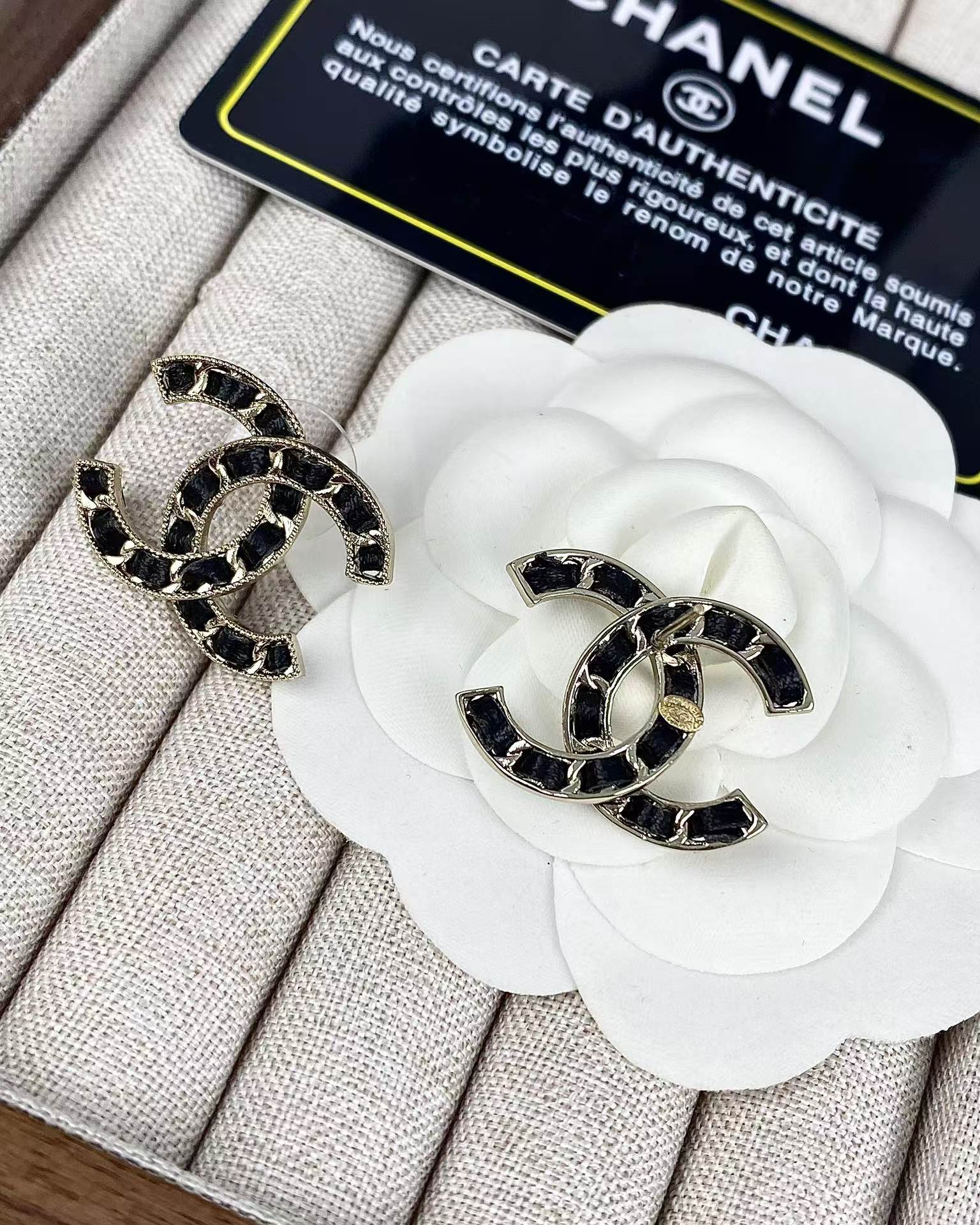 Replica Chanel Black Leather Double C Earrings