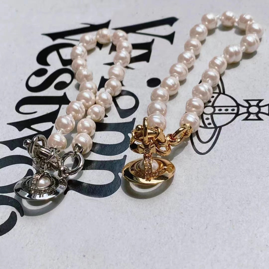 Replica Vivienne Westwood Saturn Pendant Baroque Pearl Necklace