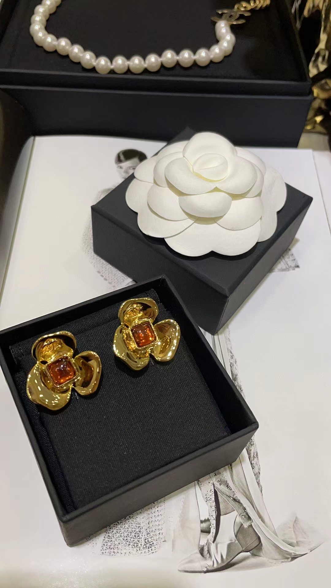 Replica Chanel Gold Camellia Stud Earrings