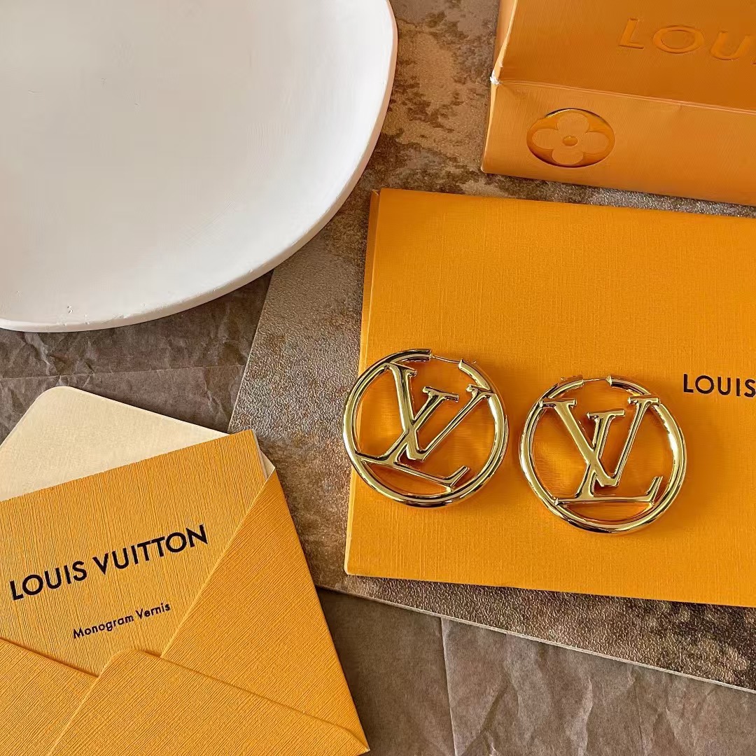 Replica Louis Vuitton Large Hollow Round LV Letter Earrings