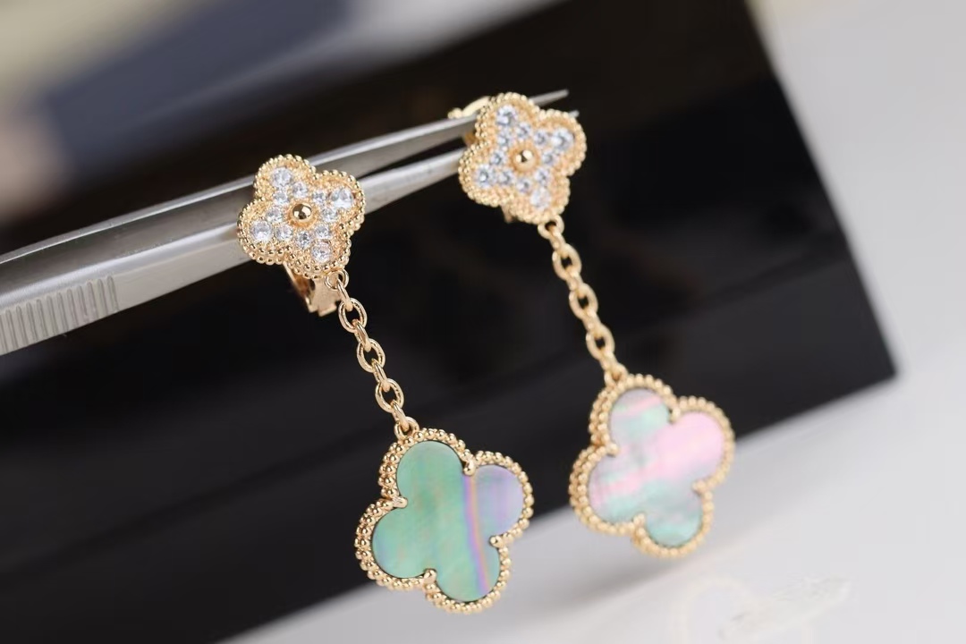 Replica Van Cleef & Arpels Grey Mother of Pearl Magic Alhambra Earrings 2 Motifs