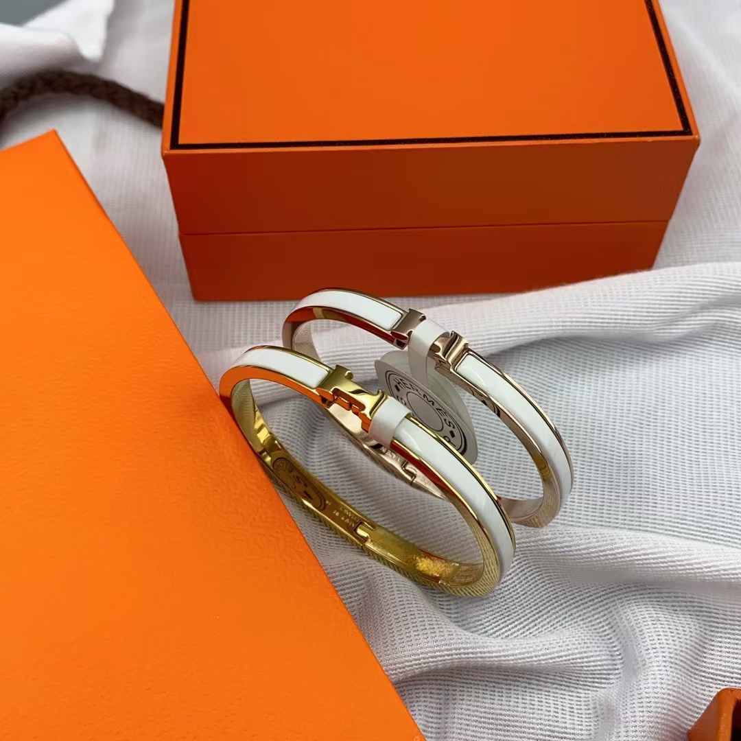 Replica Hermes H White Enamel Bracelet