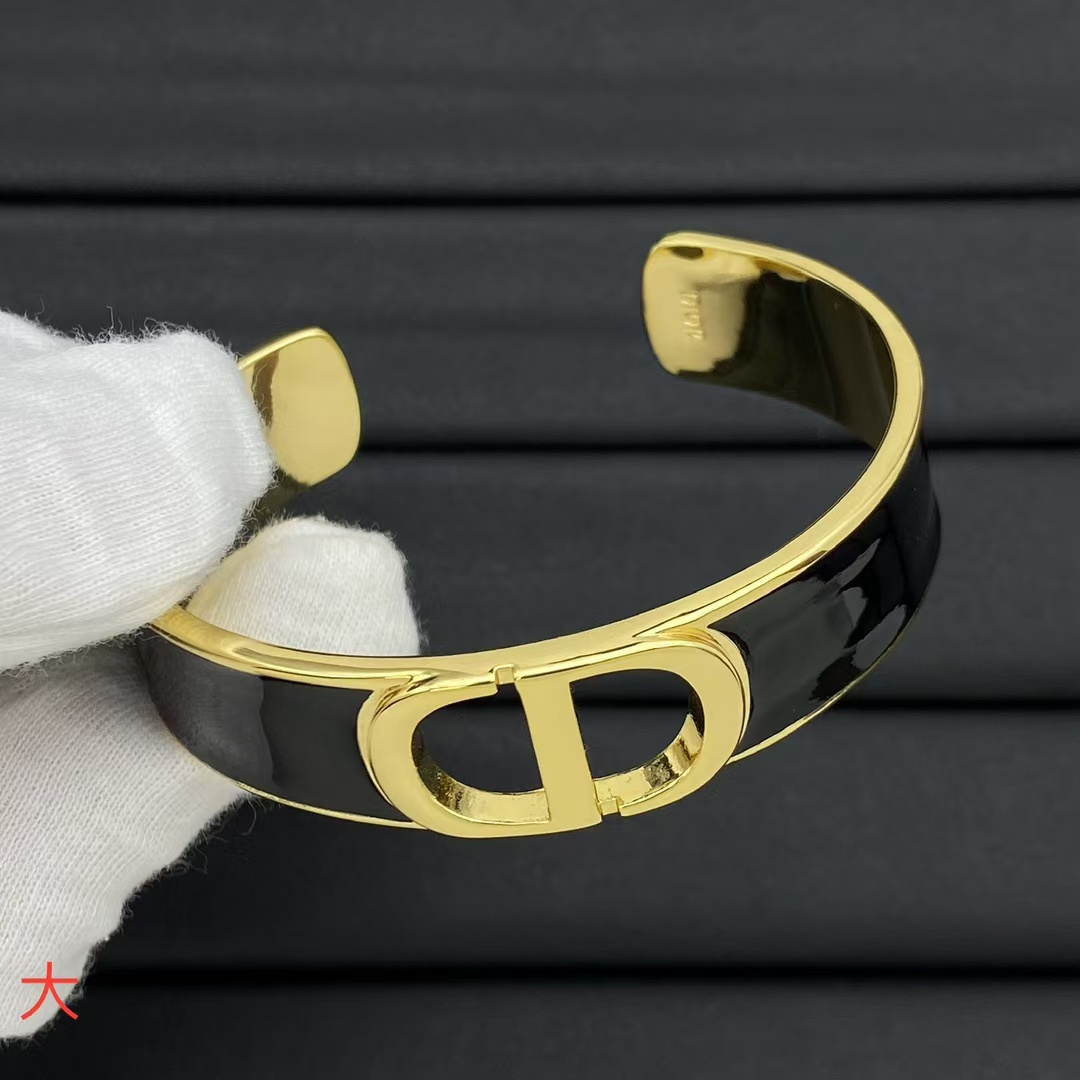Replica Dior Black Enamel Open Bracelet - Wide