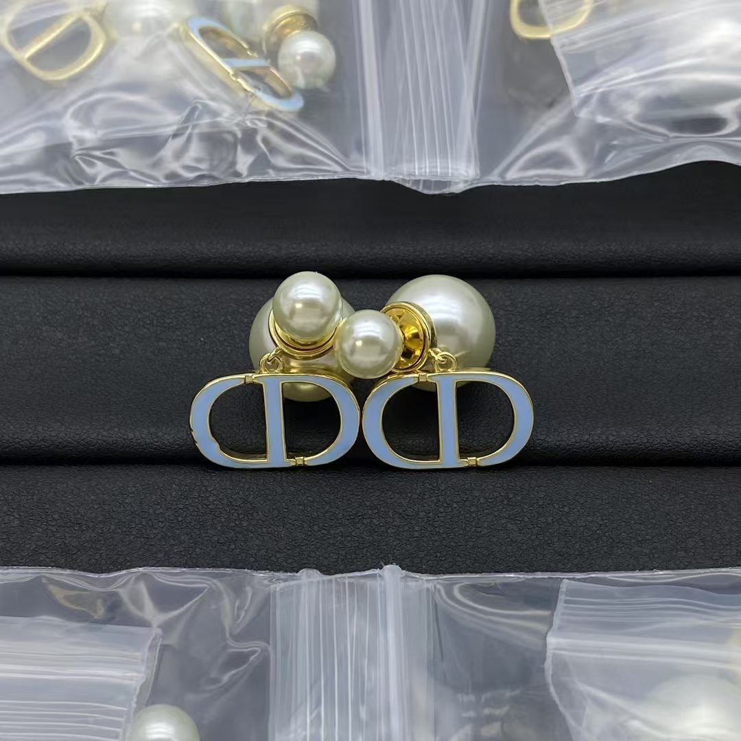 Replica Dior Blue Enamel Pearl Earrings