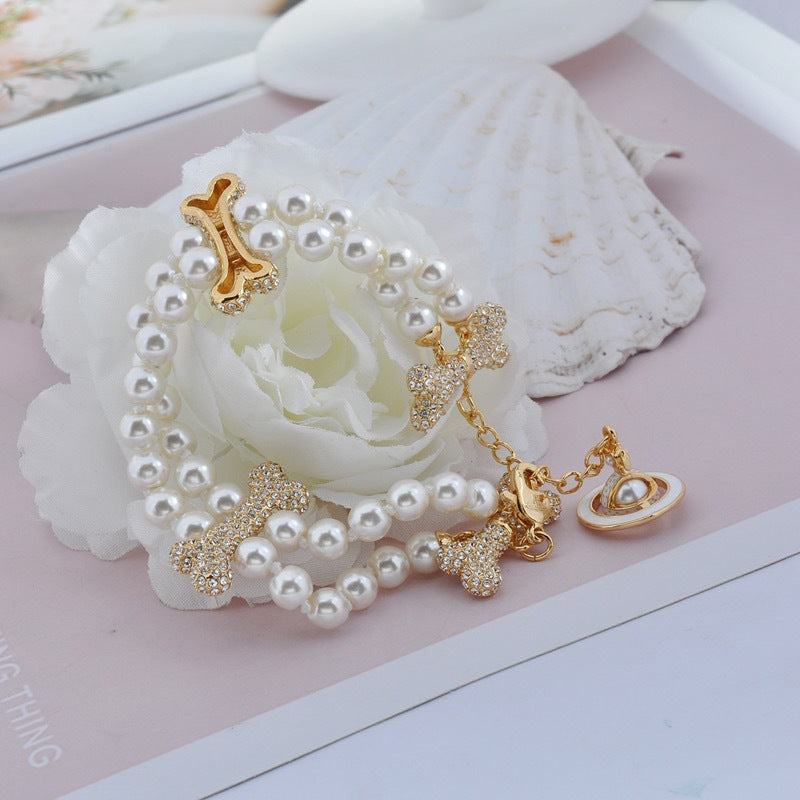 Replica Vivienne Westwood 2 Row Pearl Mixing Bone Bracelet