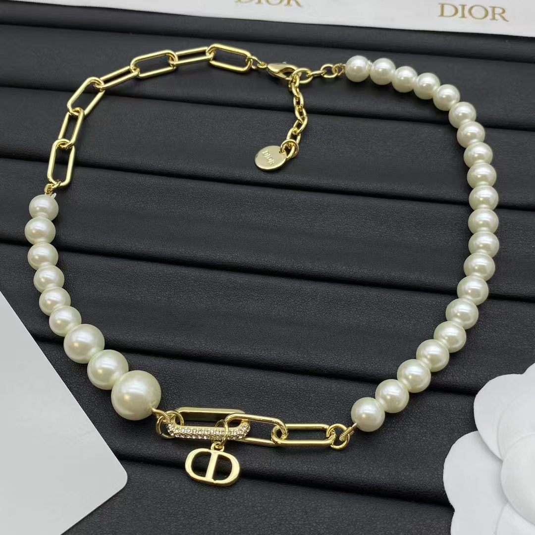 Replica Dior Paperclip Chain and Pearl Necklace