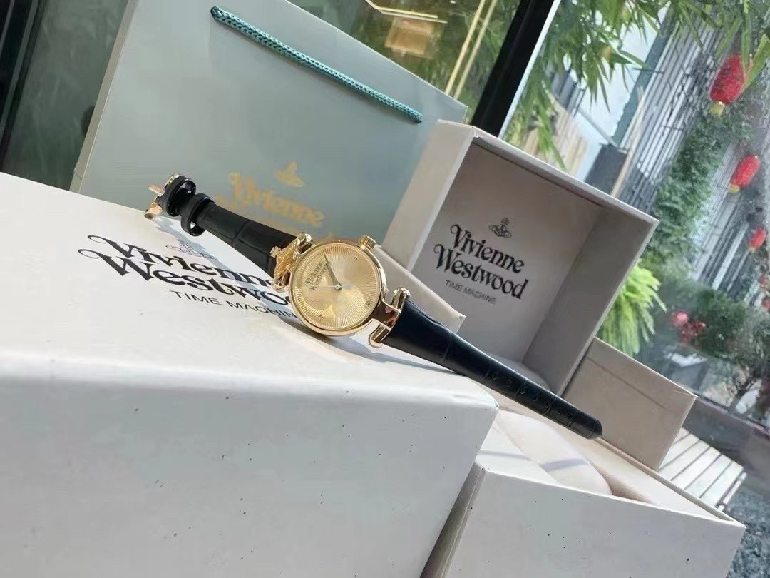 Replica Vivienne Westwood Black Genuine Leather Band Watch - 23MM