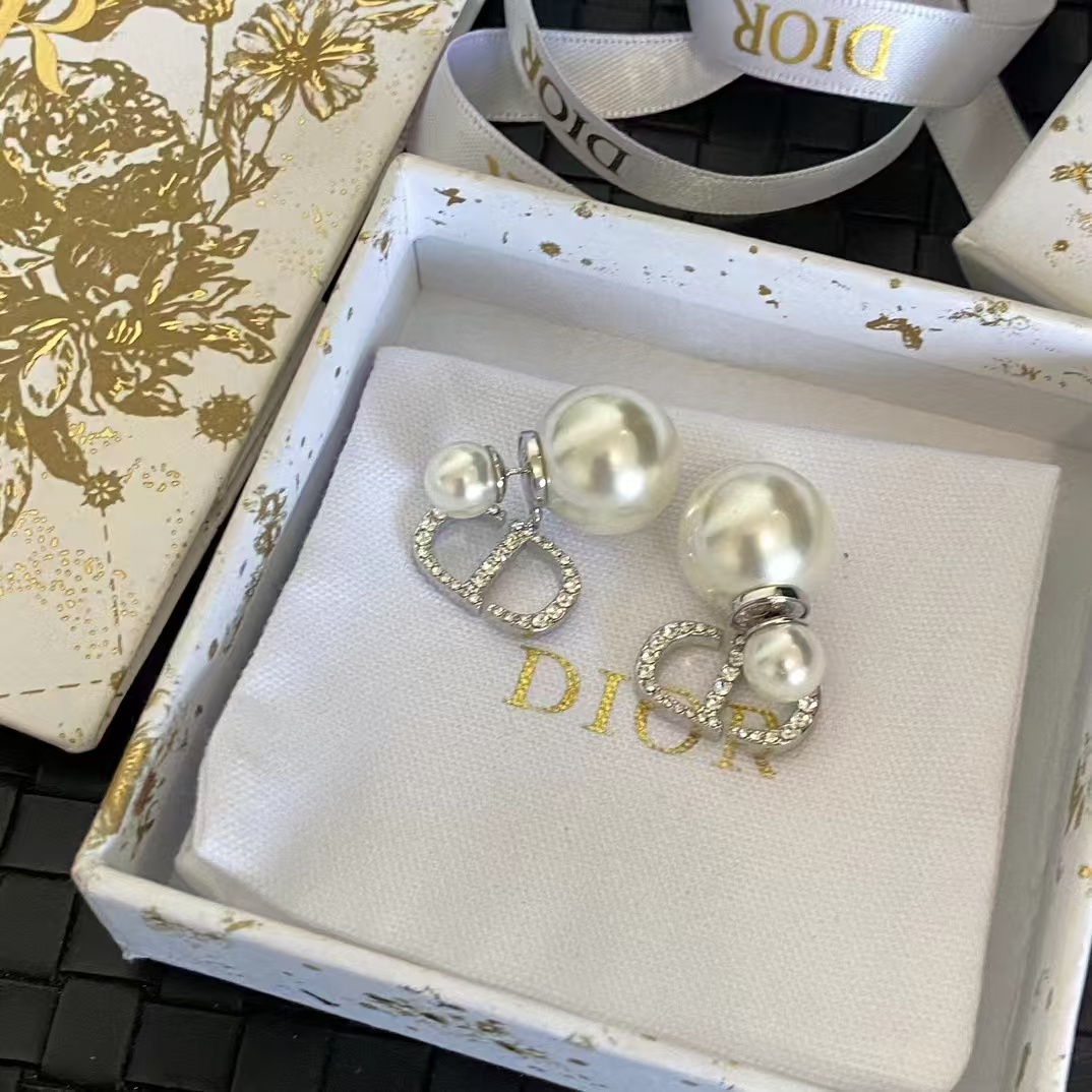 Replica Dior Silver CD Pearl Earrings