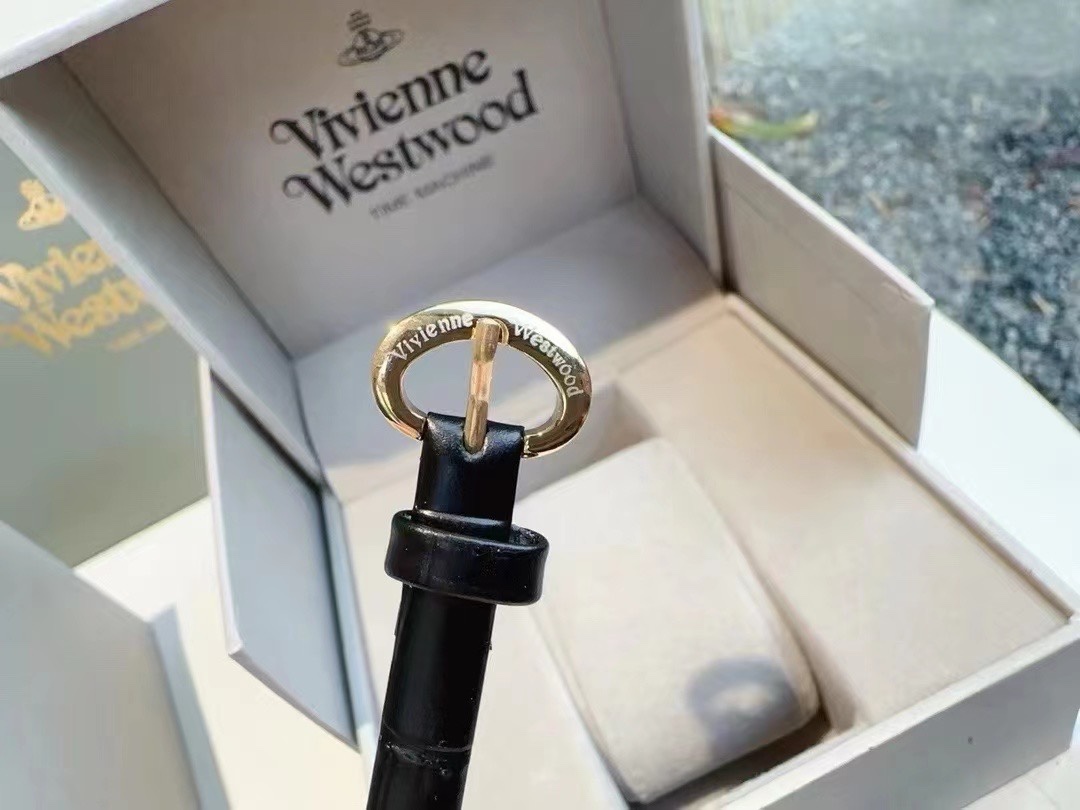 Replica Vivienne Westwood Black Genuine Leather Band Watch - 23MM