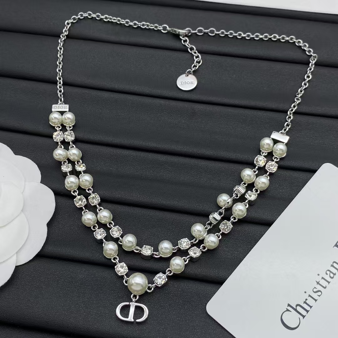 Replica Dior Layered Two Row Pearl Necklace