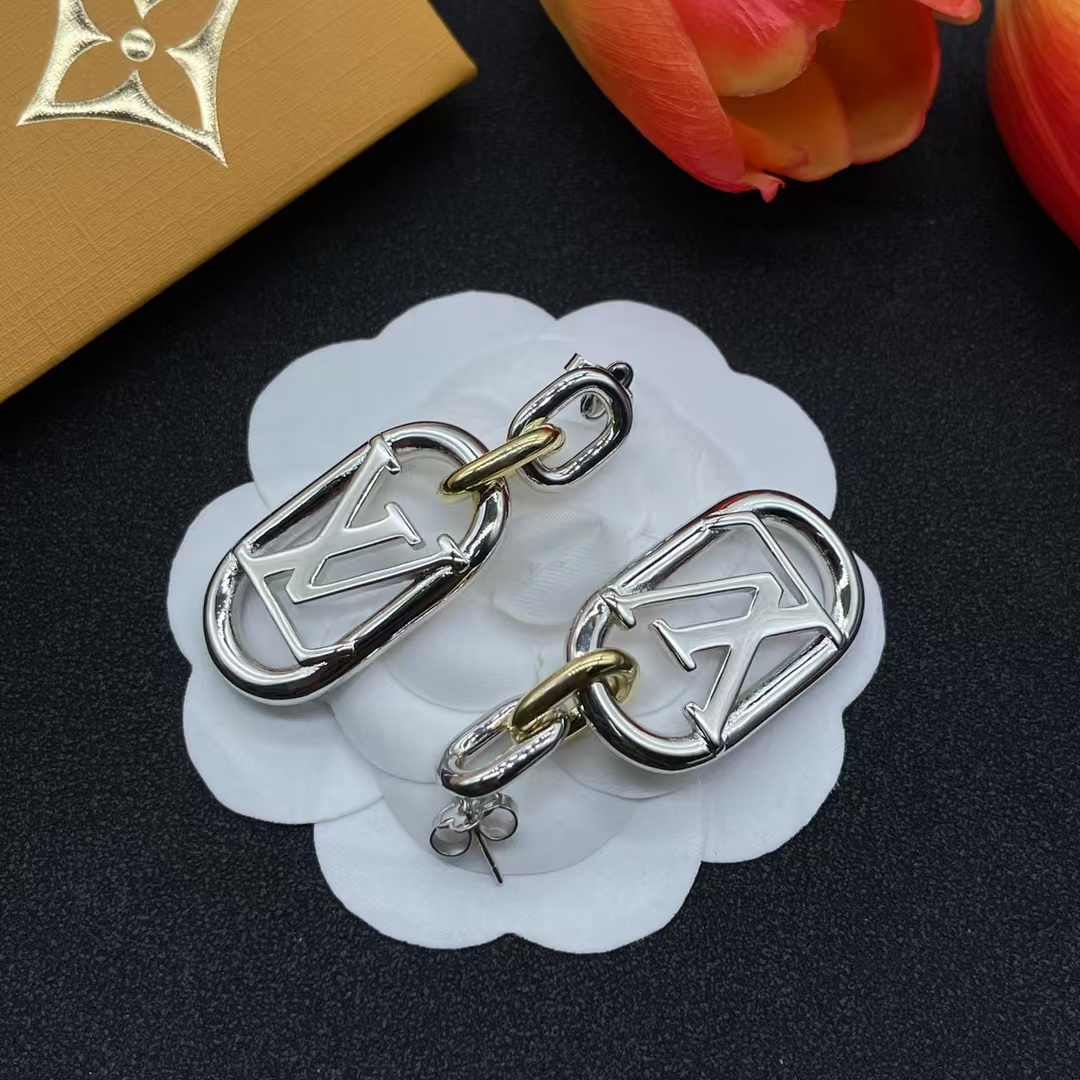 Replica Louis Vuitton Hollow LV Letter Long Earrings