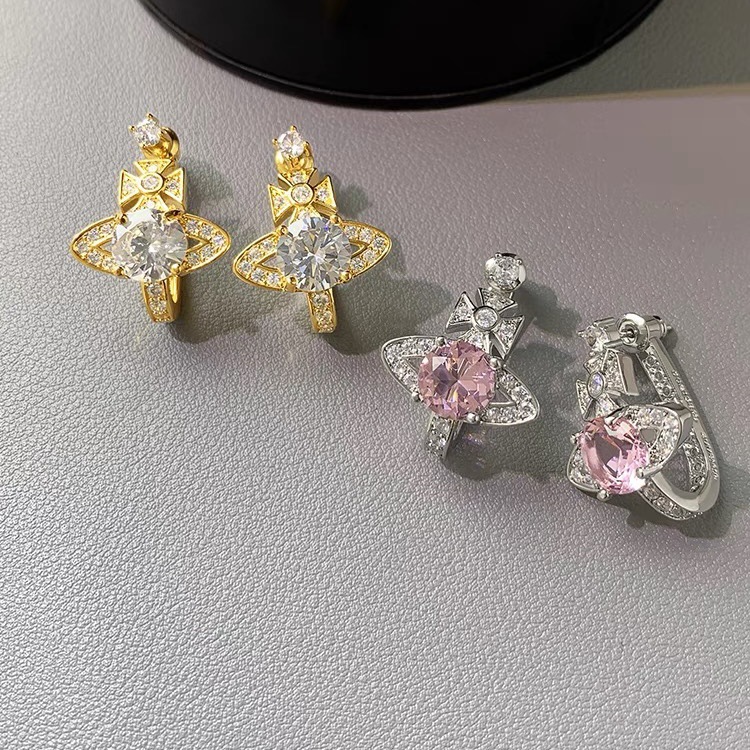 Replica Vivienne Westwood Pink White Diamond Saturn Earrings