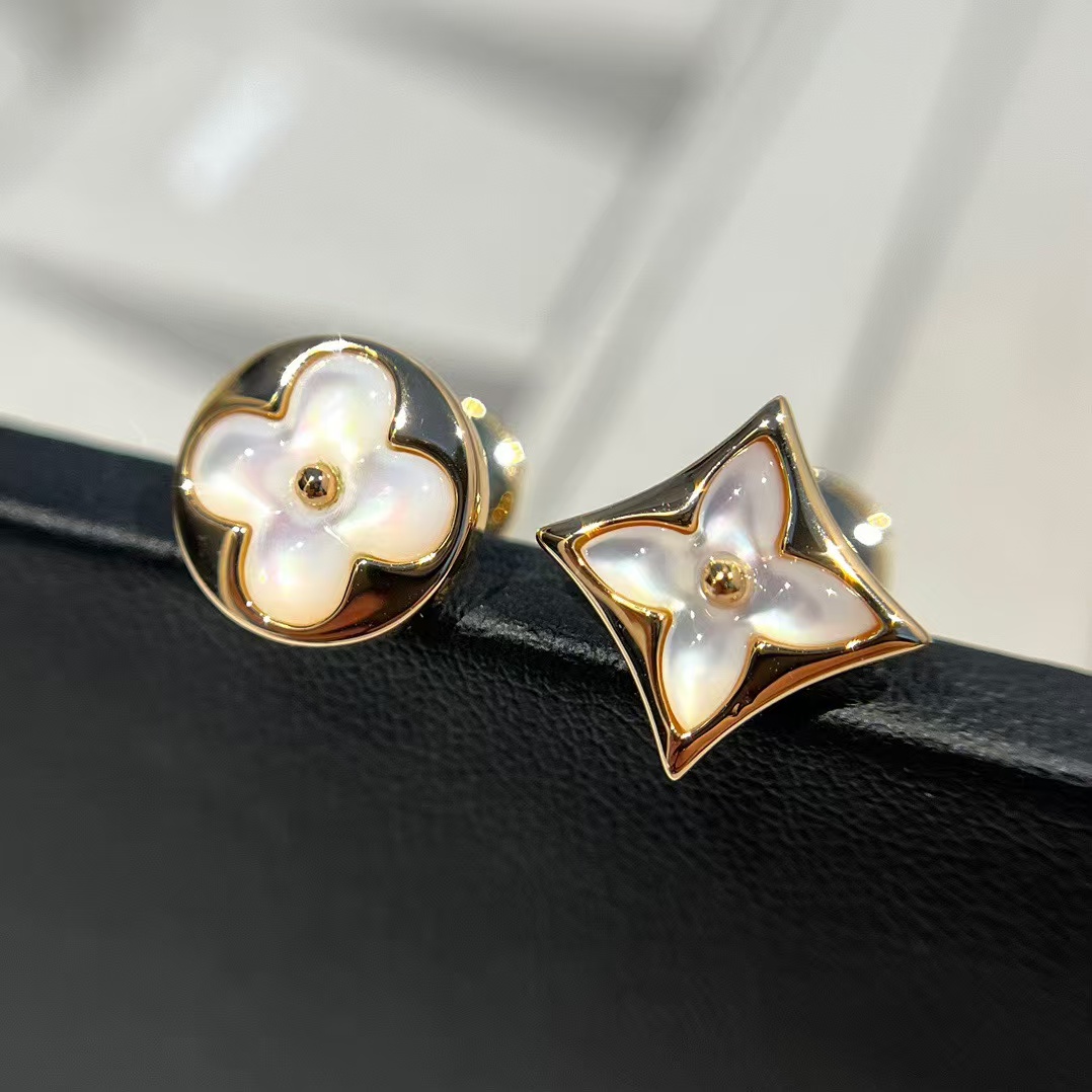 replica Louis Vuitton Asymmetric Mother of Pearl Stud Earrings