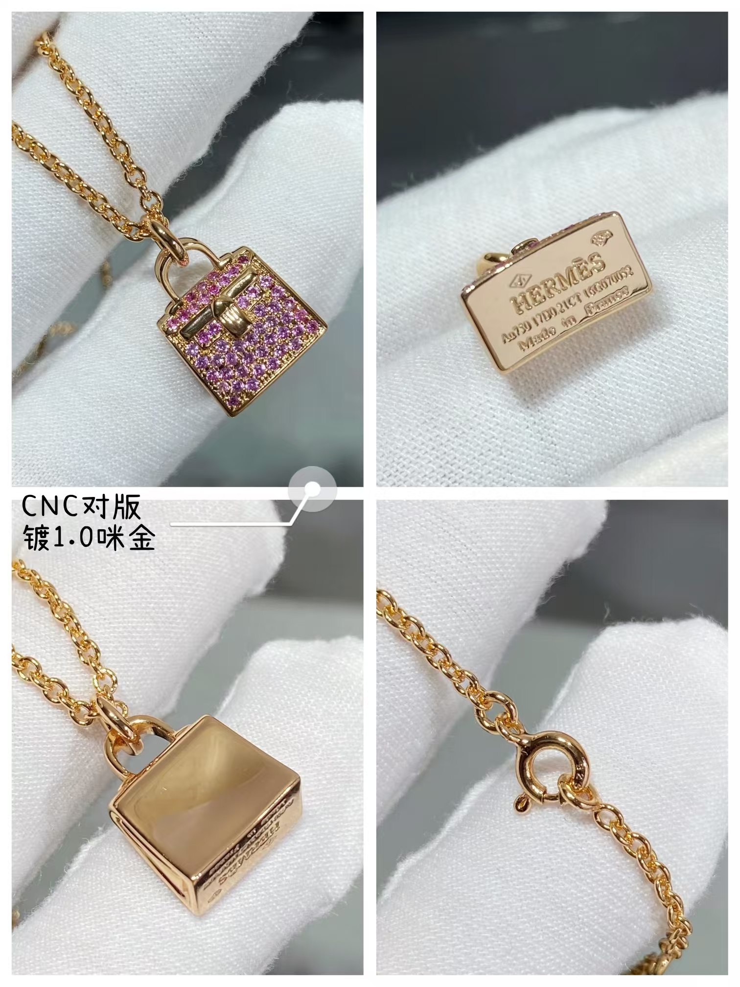 Replica Hermes Diamond Paved Bag Pendant Necklace
