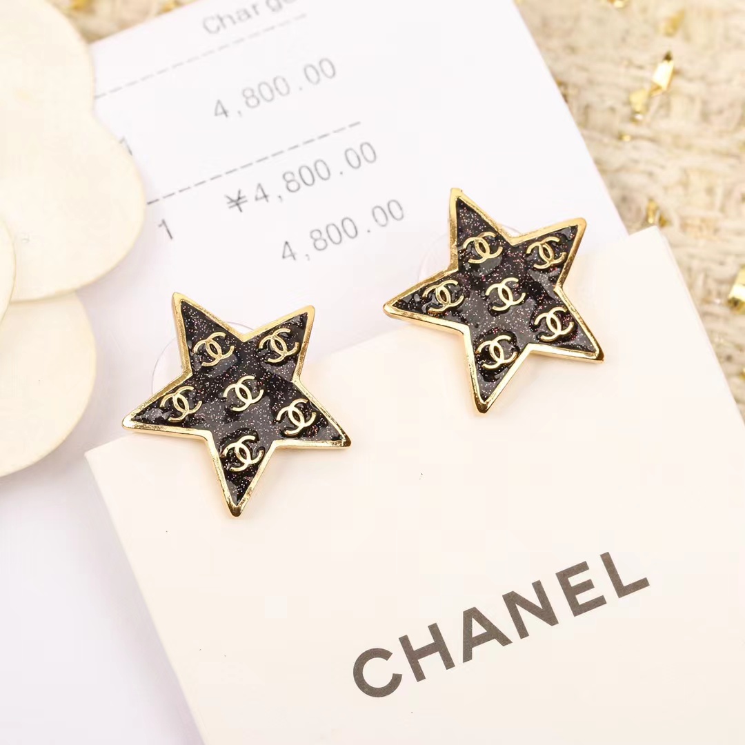 Replica Chanel Black Star Earrings
