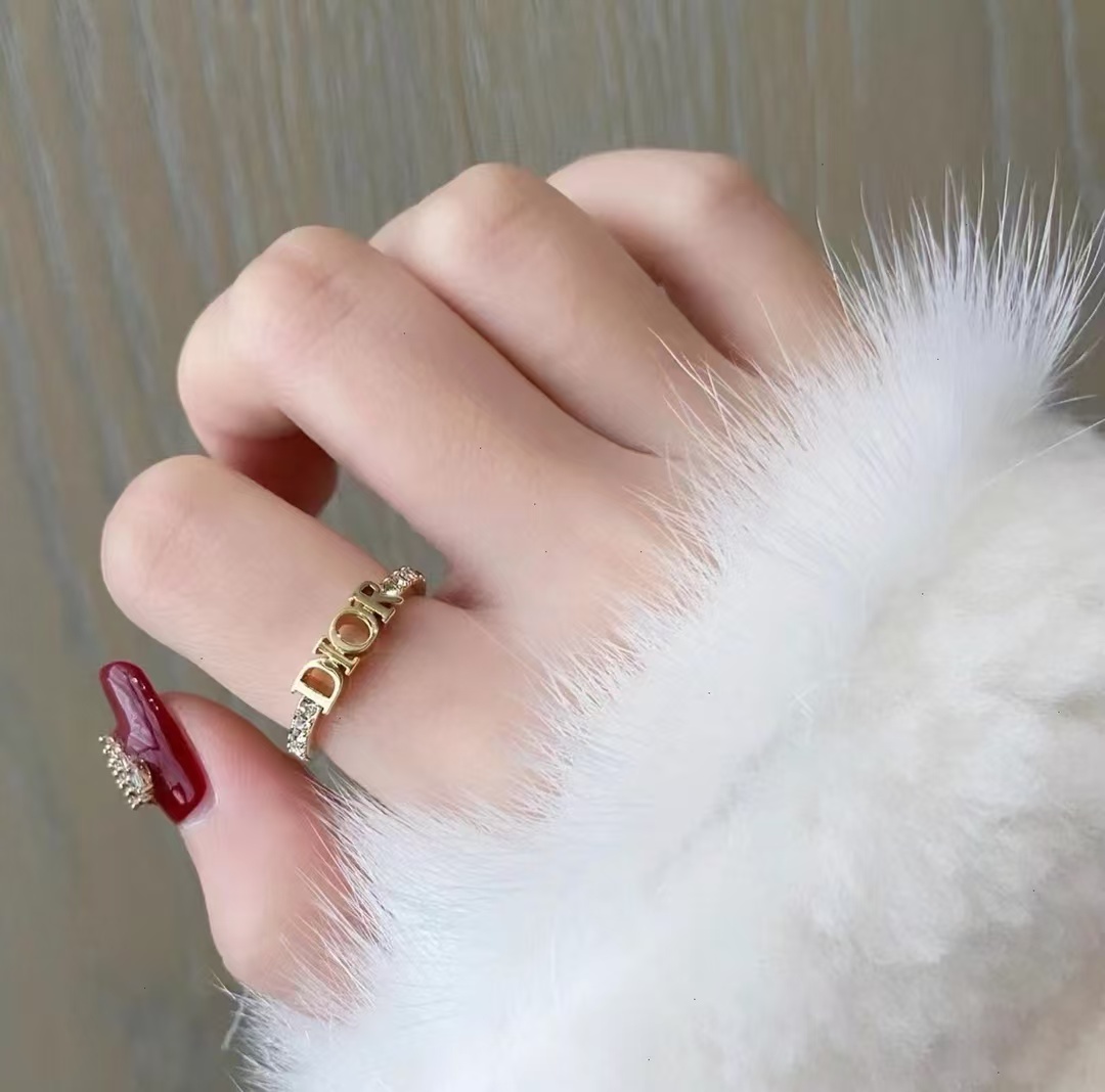 Replica Dior Letters Diamond Paved Ring