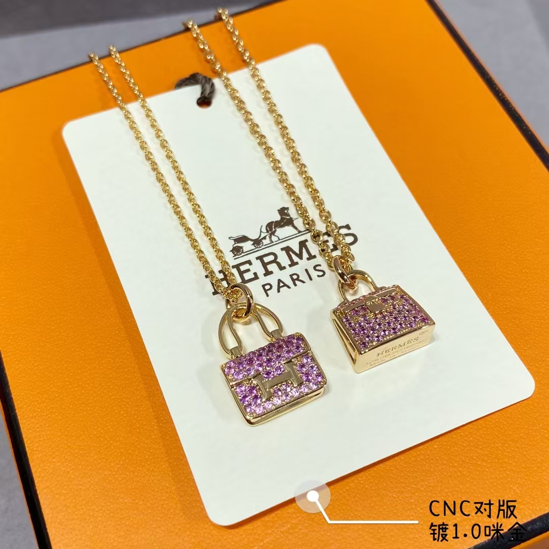 Replica Hermes Diamond Paved Bag Pendant Necklace