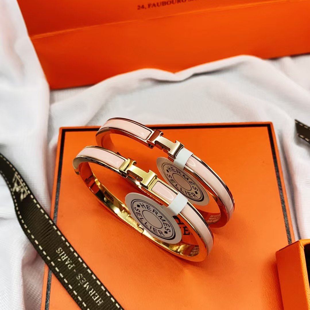Replica Hermes H Pink Enamel Bracelet