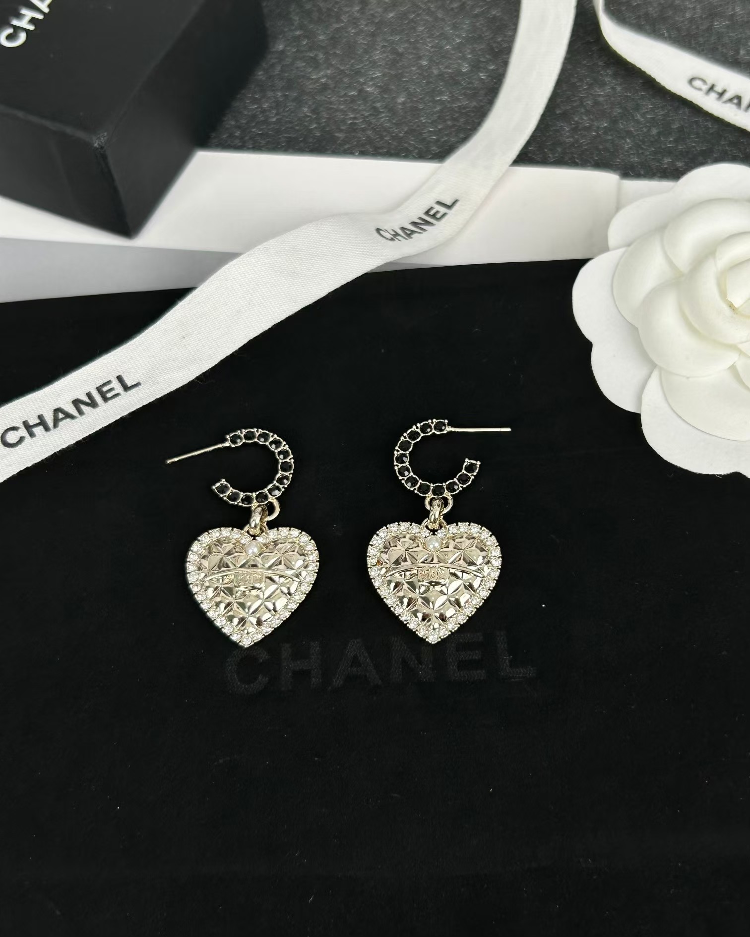 Replica Chanel Hoop with Heart Dangle Earrings