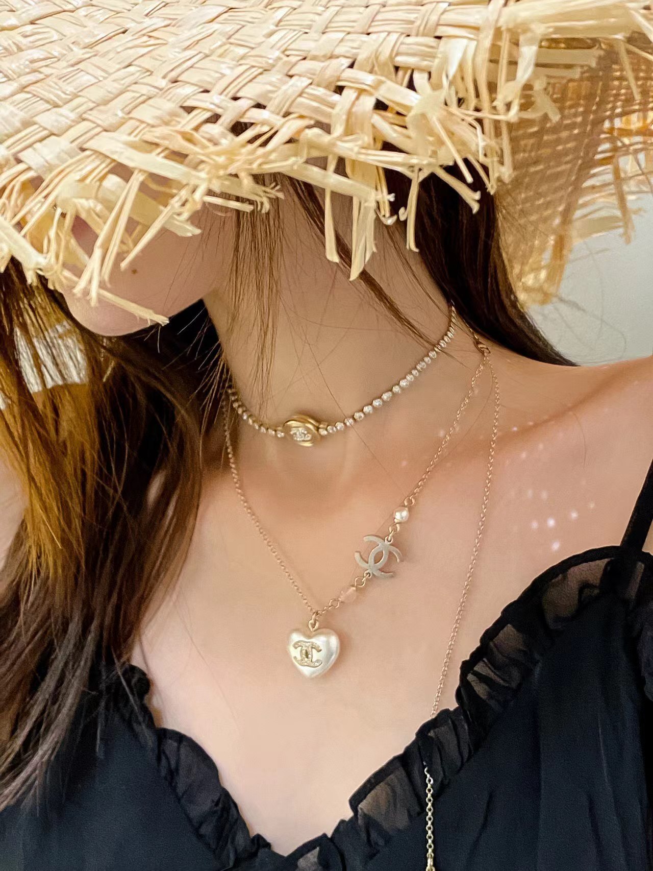 Replica Chanel Pearl Love Heart Pendant Necklace