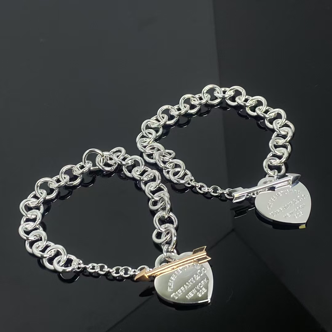 Replica Tiffany Arrow Lovestruck Heart Tag Charm Chain Bracelet
