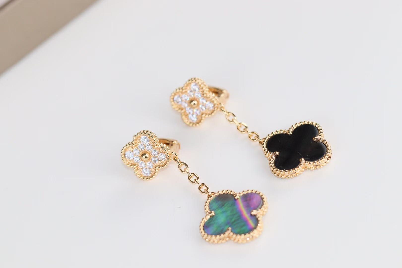 replica Van Cleef & Arpels Grey Mother of Pearl Magic Alhambra Earrings 2 Motifs