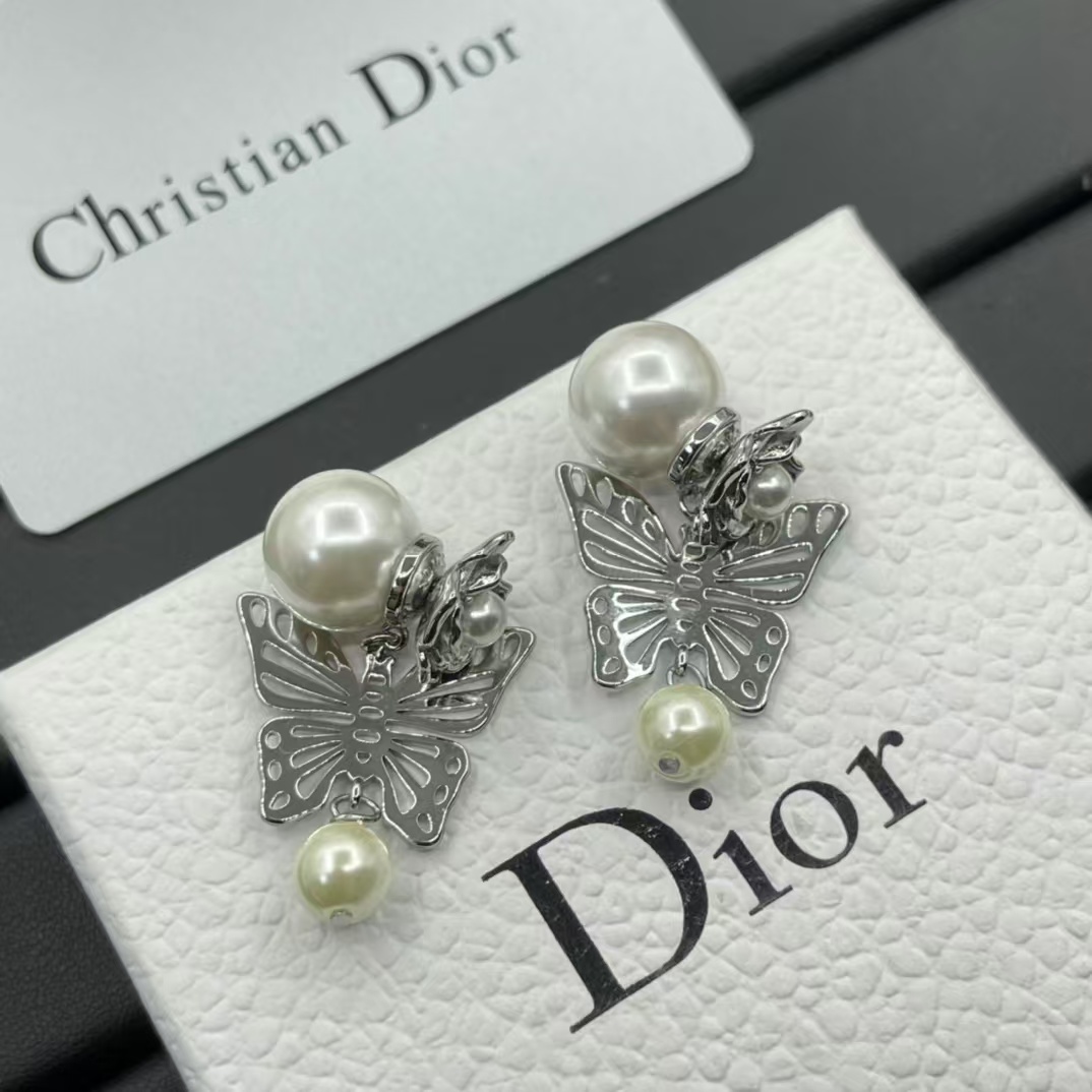 Replica Dior Silver Butterfly Pearl Earrings