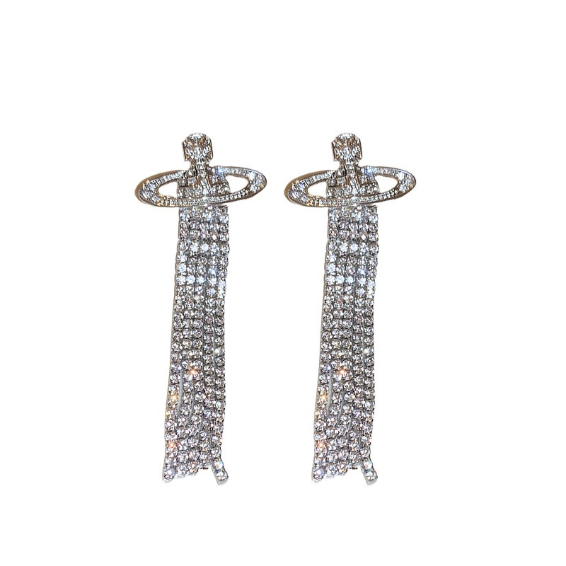 Replica Vivienne Westwood Party Queen Rhinestone Tassel Saturn Earrings