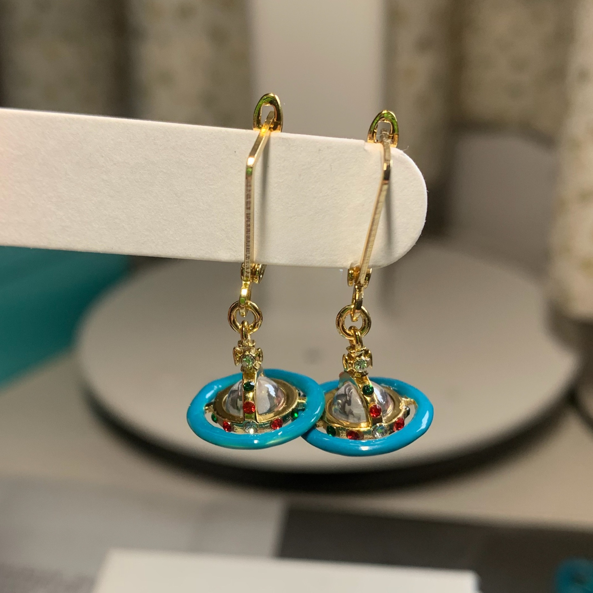 Replica Vivienne Westwood Enamel Pink Blue Black Saturn Earrings