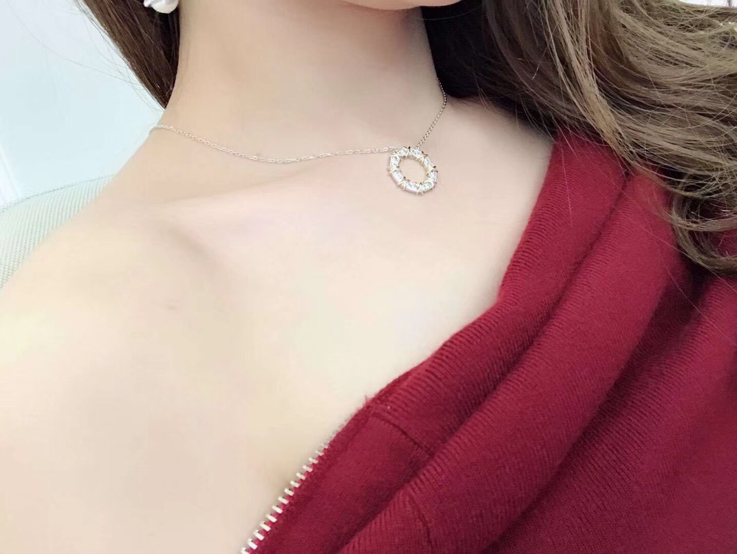 Replica Tiffany Mixed Metal Color Cross Round Pendant Necklace