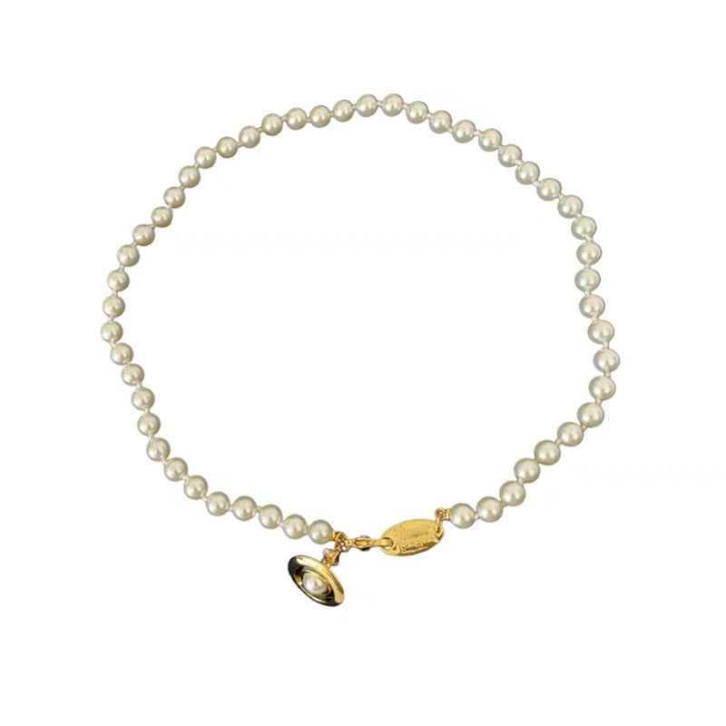 Replica Vivienne Westwood Enamel Saturn Pearl Necklace