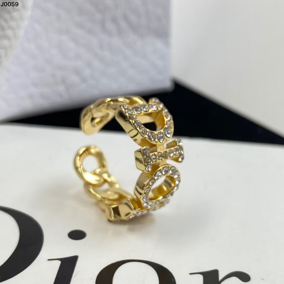 Replica Diamond Paved Dior Letters Open Ring