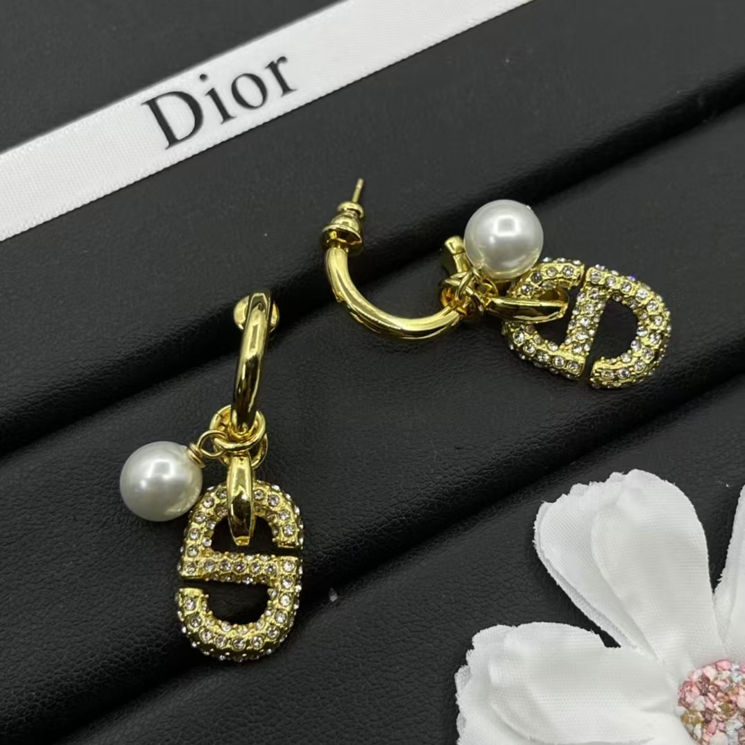 Replica Dior Hoop with Pearl and CD Dangle Earrings