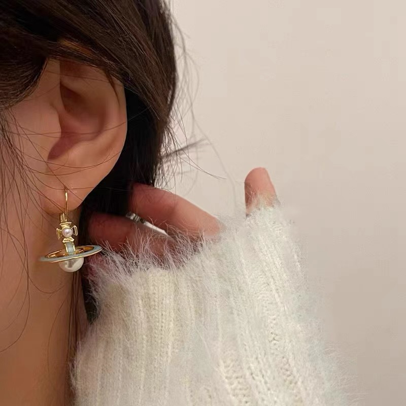Replica Vivienne Westwood Enamel Saturn Pearl Earrings