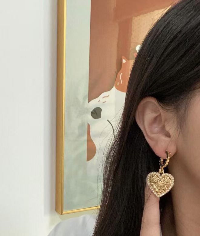 Replica Chanel Hoop with Heart Dangle Earrings