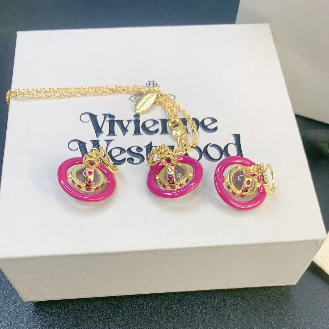 Replica Vivienne Westwood Enamel Pink Blue Black Saturn Earrings